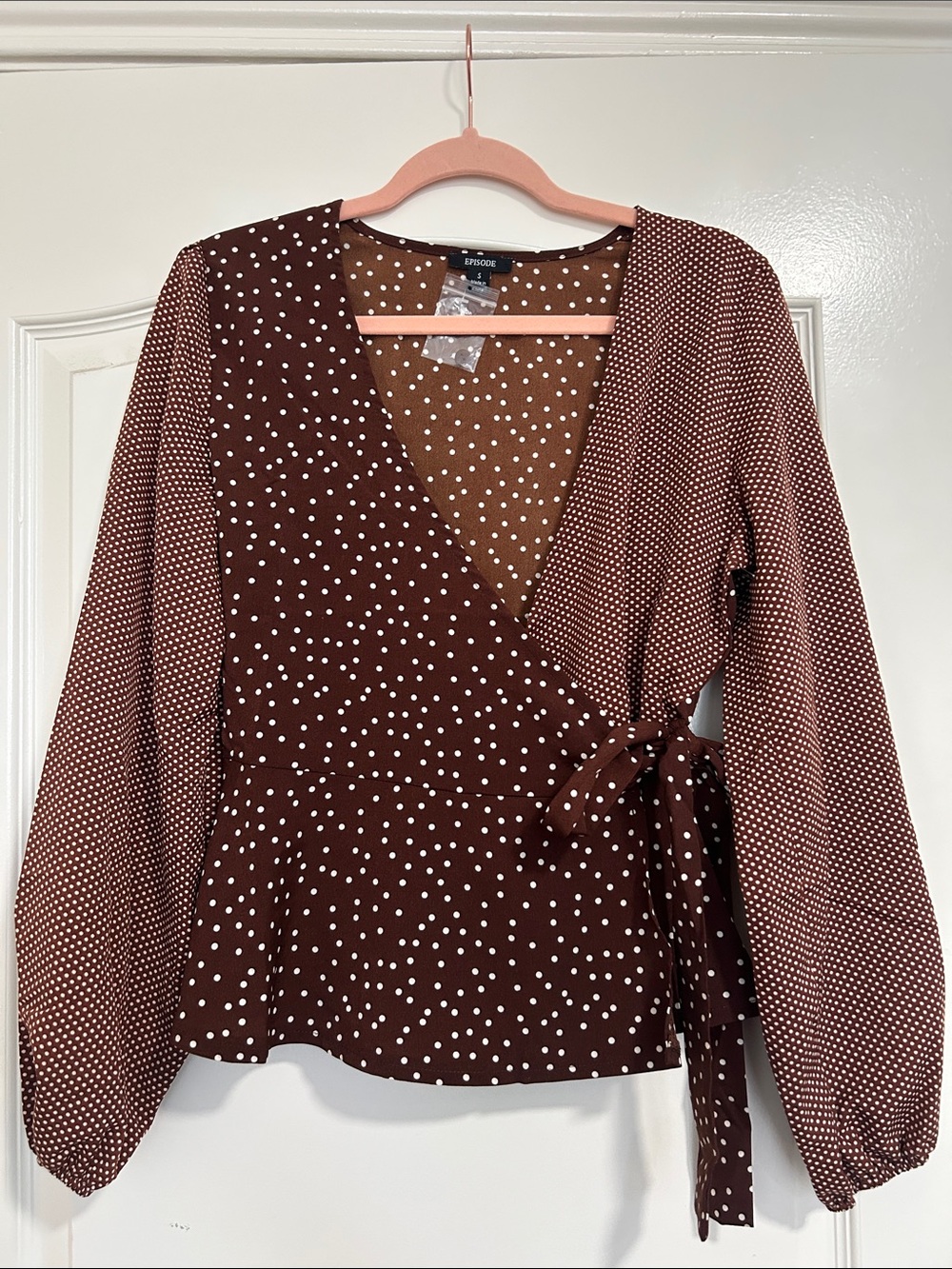 Brown Polka Dot Deer Wrap Blouse